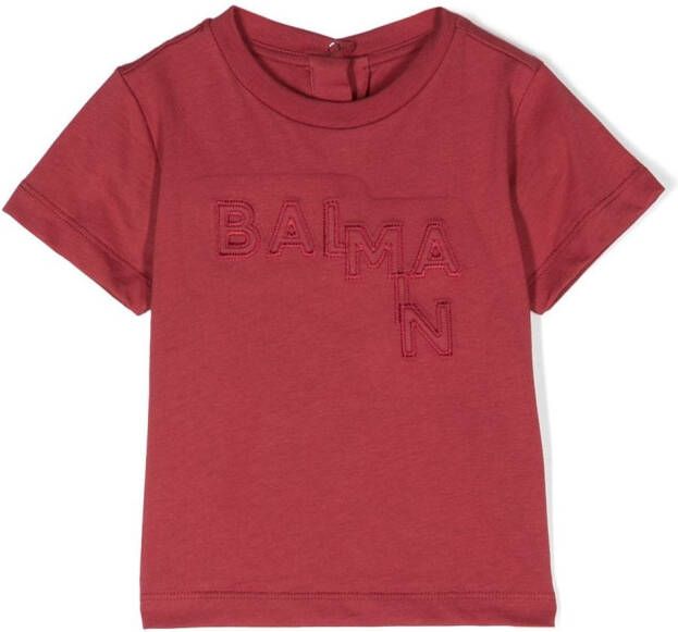 Balmain Kids T-shirt met geborduurd logo Rood