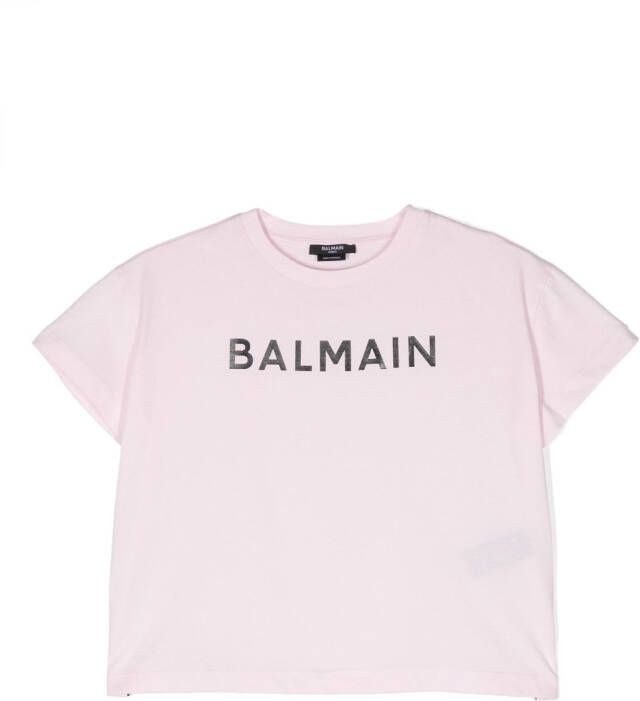 Balmain Kids T-shirt met geborduurd logo Roze