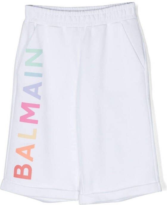 Balmain Kids Bermuda shorts met logoprint Wit