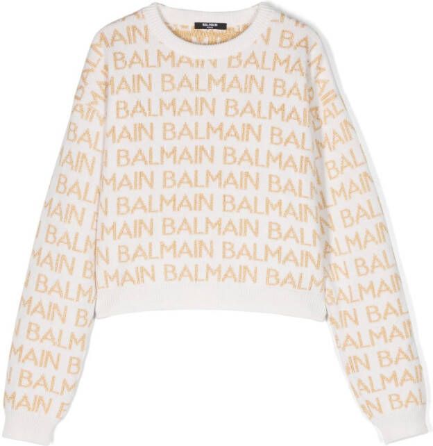 Balmain Kids Sweater met logoprint Beige