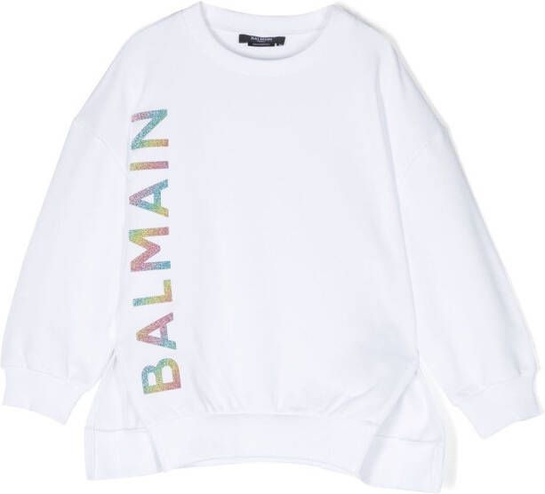Balmain Kids Katoenen sweater met logoprint Wit