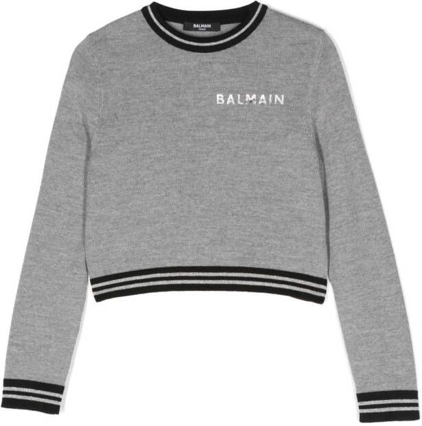 Balmain Kids Sweater met logoprint Grijs