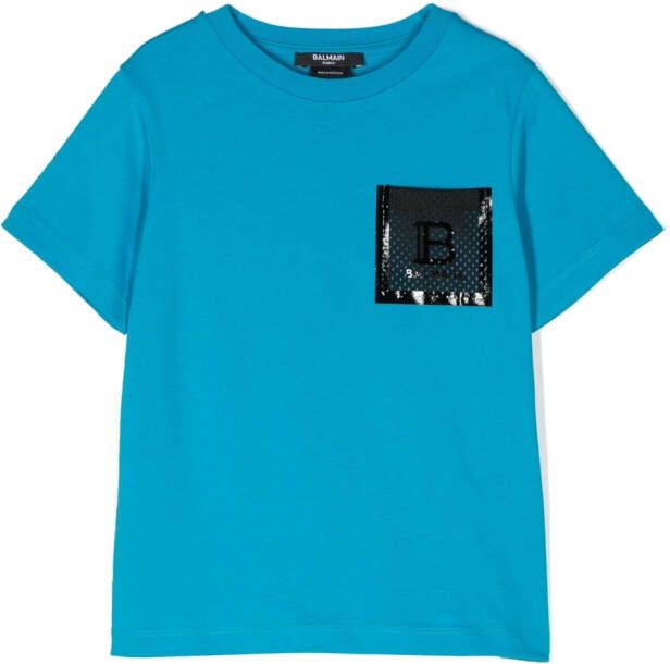 Balmain Kids T-shirt met mesh zak Blauw