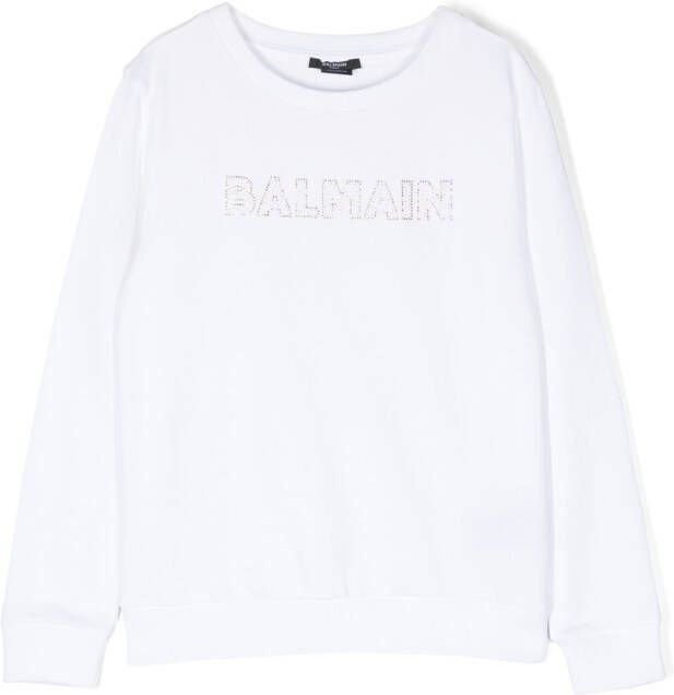 Balmain Kids Sweater met stras logo Wit