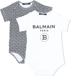 Balmain Kids Romper set met logoprint Wit