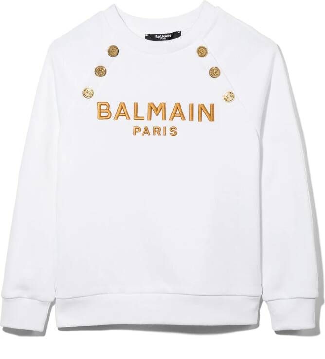 Balmain Kids Sweater met geborduurd logo Wit