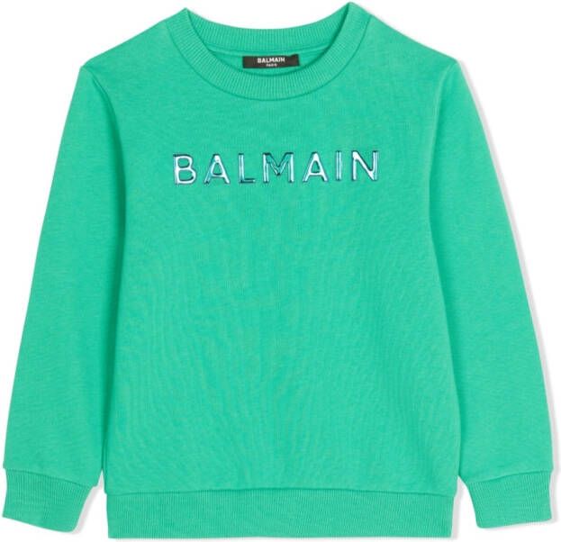 Balmain Kids Sweater met logo-reliëf Groen
