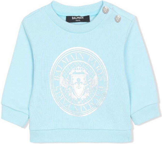 Balmain Kids Sweater met logoprint Blauw