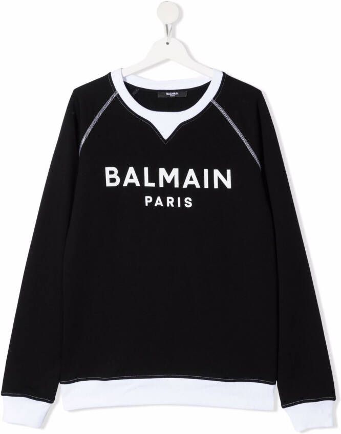 Balmain Kids Katoenen sweater met logoprint Zwart