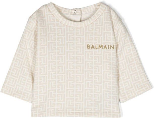 Balmain Kids Sweater met monogram patroon Beige