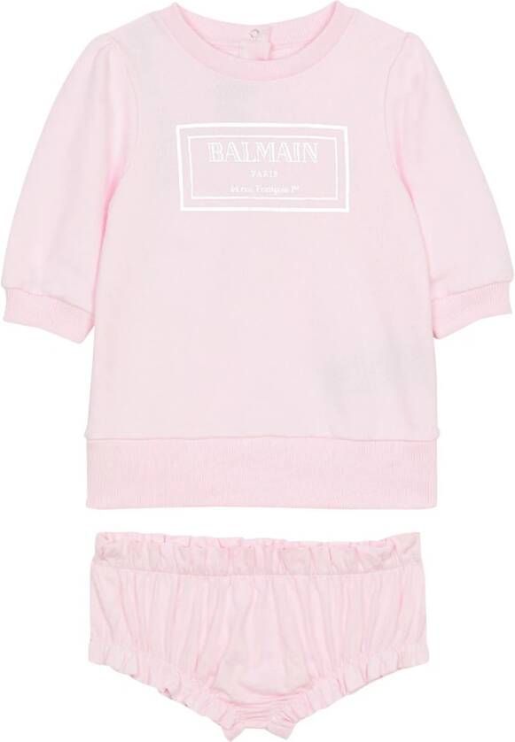 Balmain Kids T-shirt en shorts met logoprint Roze