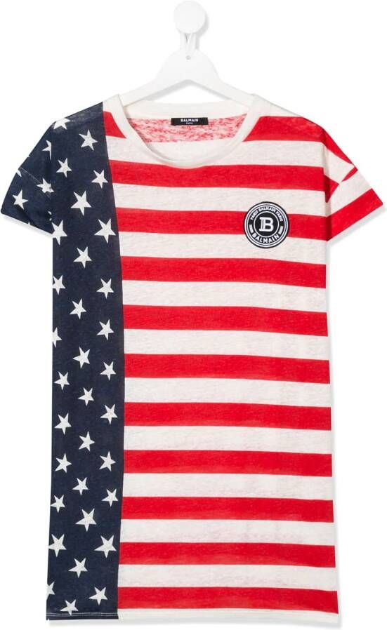 Balmain Kids T-shirt met Amerikaanse vlagprint Rood