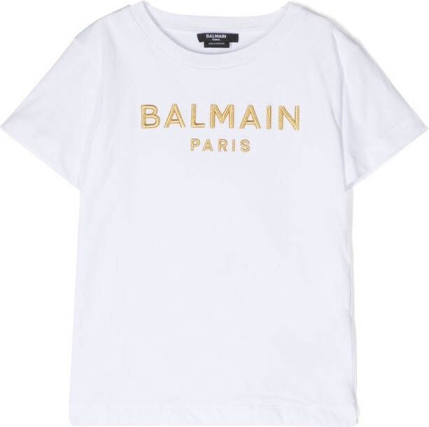 Balmain Kids T-shirt met geborduurd logo Wit