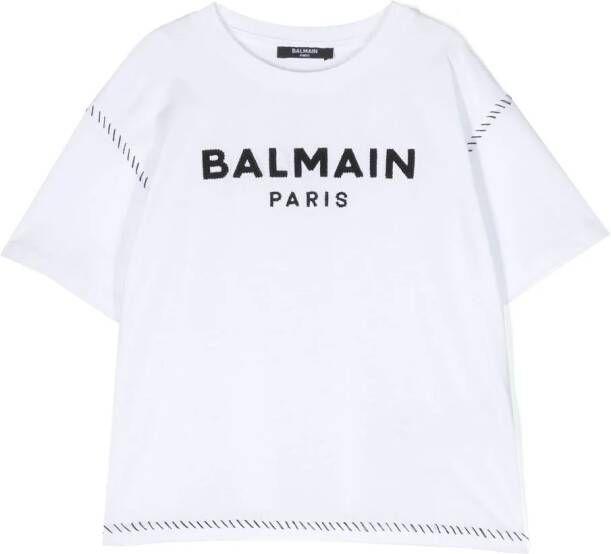 Balmain Kids T-shirt met geborduurd logo Wit