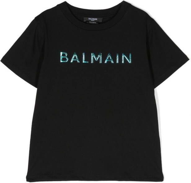 Balmain Kids T-shirt met logo-reliëf Zwart