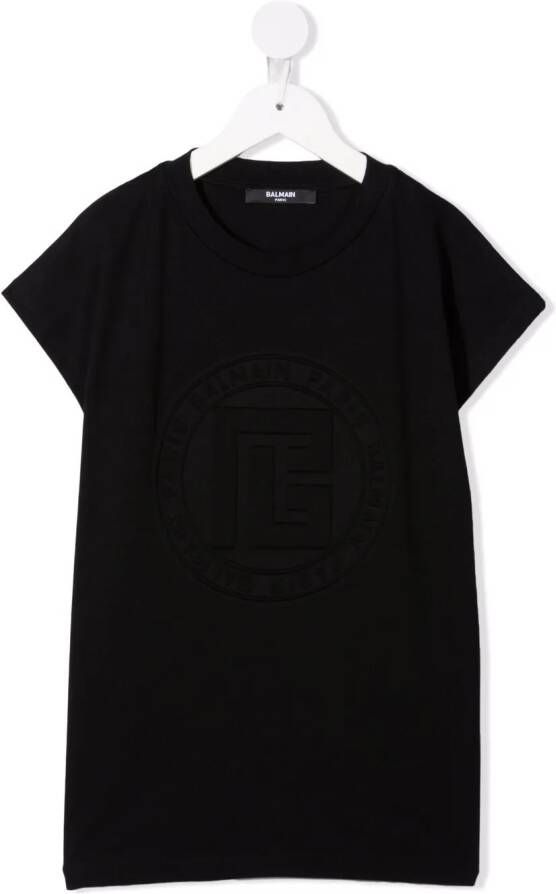 Balmain Kids T-shirtjurk met logo-reliëf Zwart