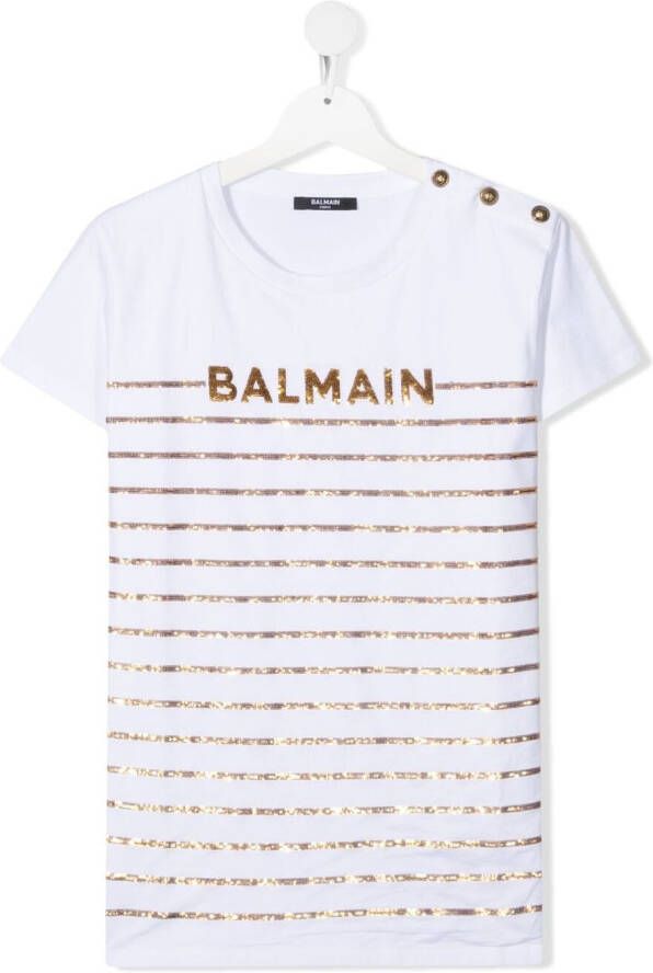 Balmain Kids T-shirt met logostreep Wit