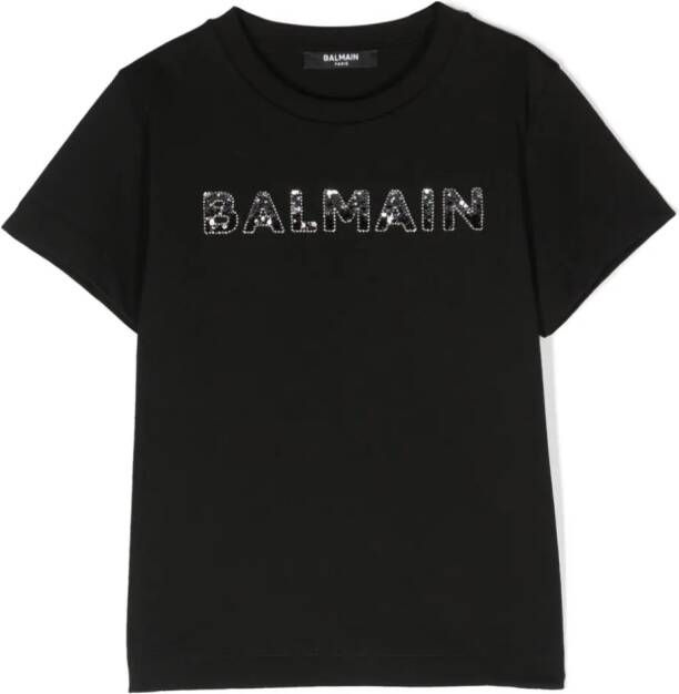 Balmain Kids T-shirt met pailletten Zwart