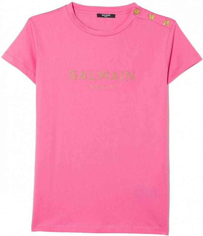 Balmain Kids T-shirt met verfraaid logo Roze