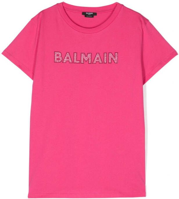 Balmain Kids T-shirt verfraaid met kristallen Roze