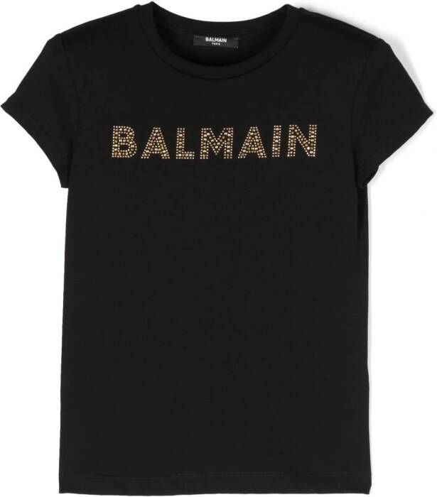 Balmain Kids T-shirt verfraaid met kristallen Zwart