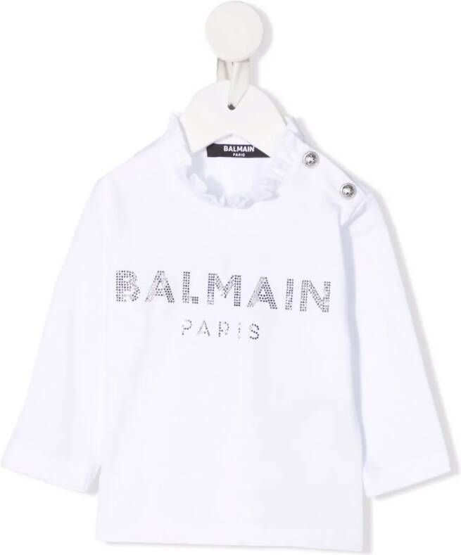 Balmain Kids T-shirt verfraaid met logo Wit