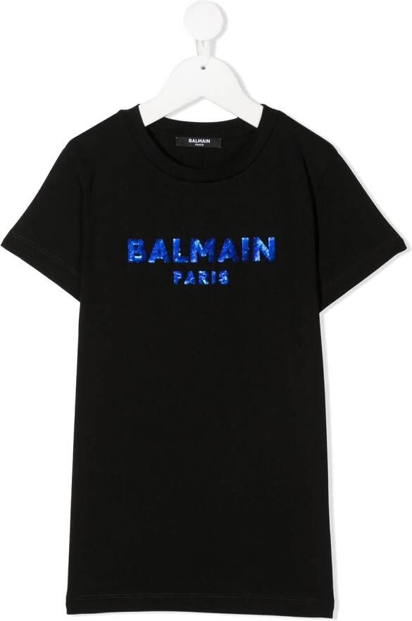 Balmain Kids T-shirt verfraaid met pailletten Zwart