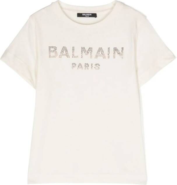 Balmain Kids T-shirt verfraaid met stras Wit