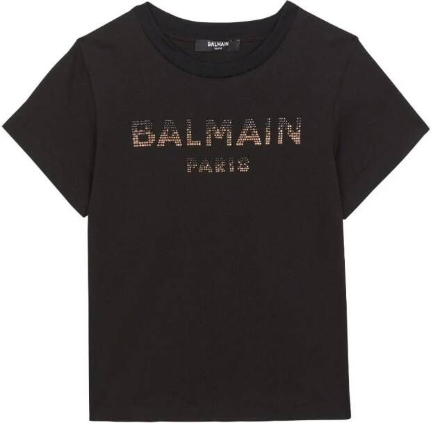 Balmain Kids T-shirt verfraaid met stras Zwart