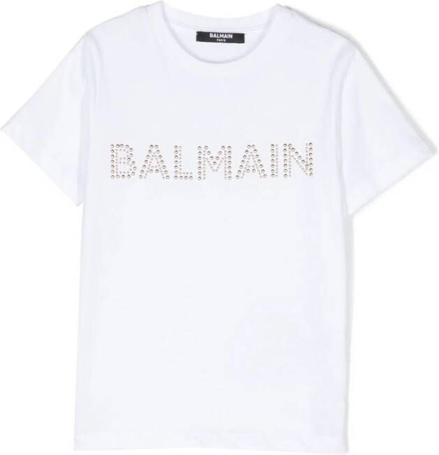 Balmain Kids T-shirt verfraaid met studs Wit