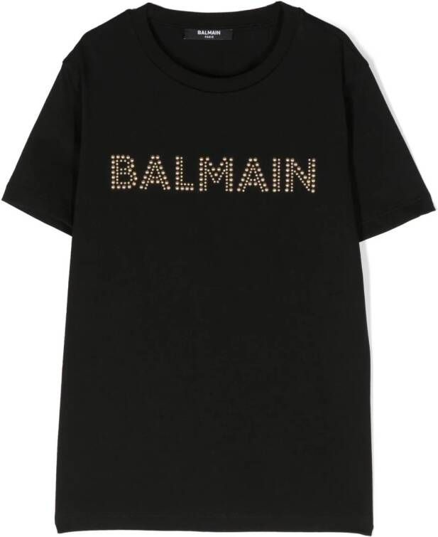 Balmain Kids T-shirt verfraaid met studs Zwart