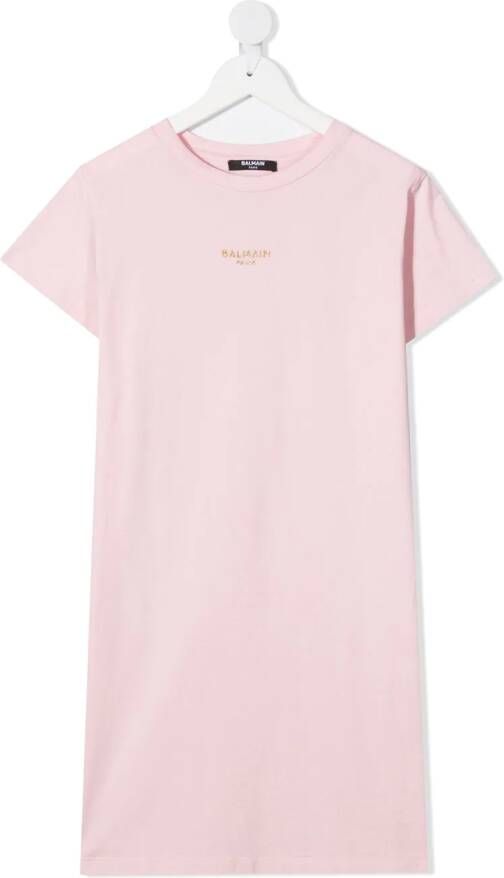 Balmain Kids T-shirtjurk met geborduurd logo Roze