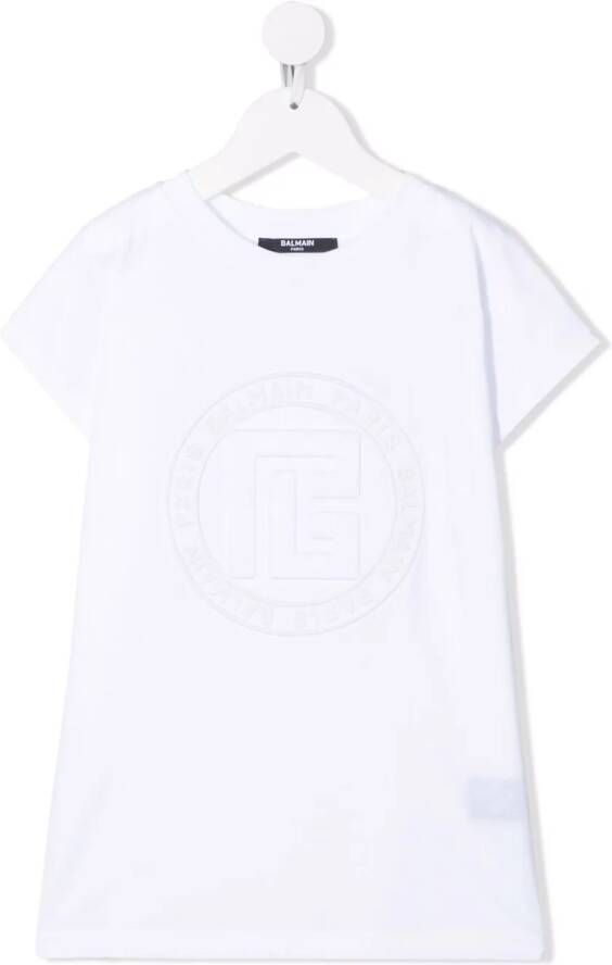 Balmain Kids T-shirtjurk met logo-reliëf Wit