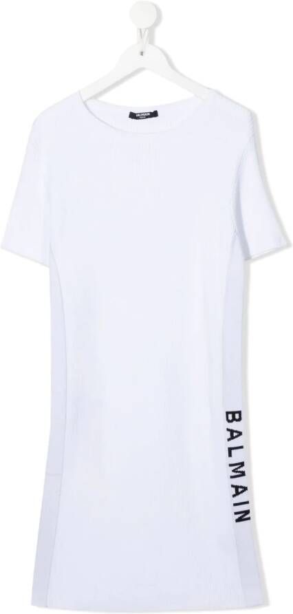 Balmain Kids T-shirtjurk met logoband Wit