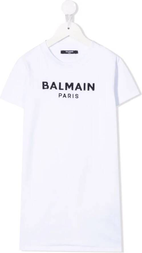 Balmain Kids T-shirtjurk met logoprint Wit