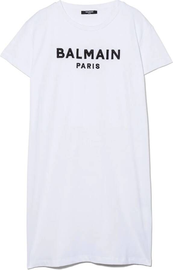 Balmain Kids T-shirtjurk met logoprint Wit