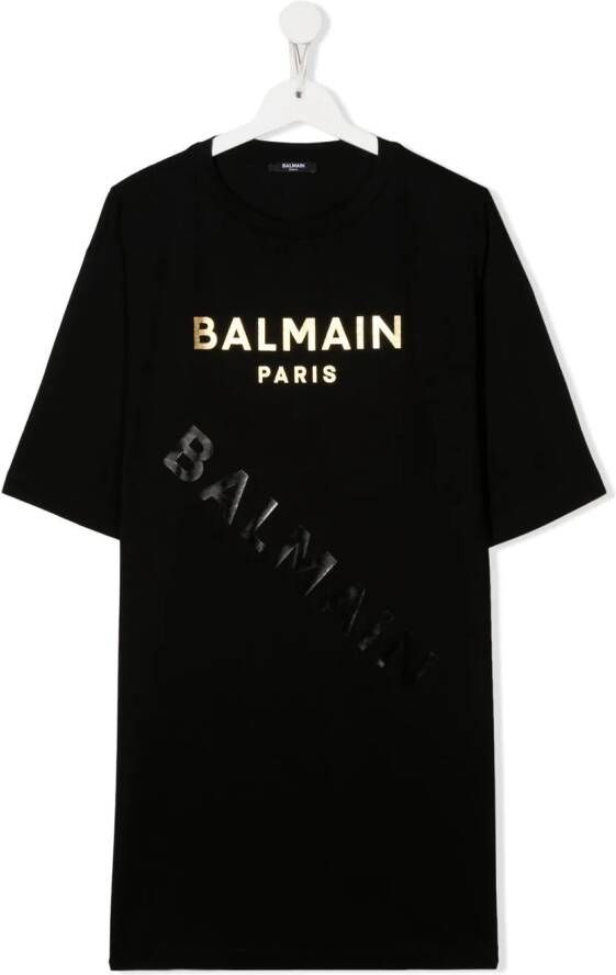 Balmain Kids T-shirtjurk met logoprint Zwart