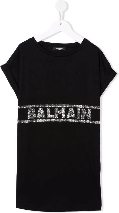 Balmain Kids T-shirtjurk verfraaid met logo Zwart