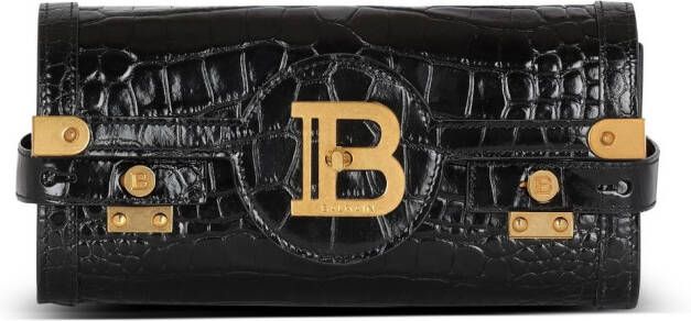Balmain B-Buzz 23 clutch in krokodillenprint leer Black Dames