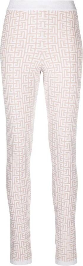 Balmain Legging met monogram patroon Beige