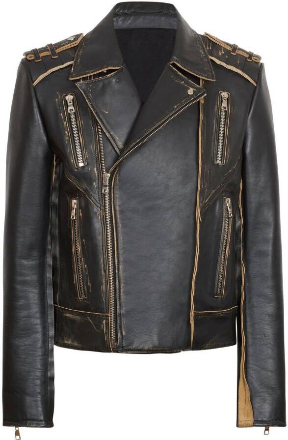 Balmain Deconstructed leather biker jacket Black Heren