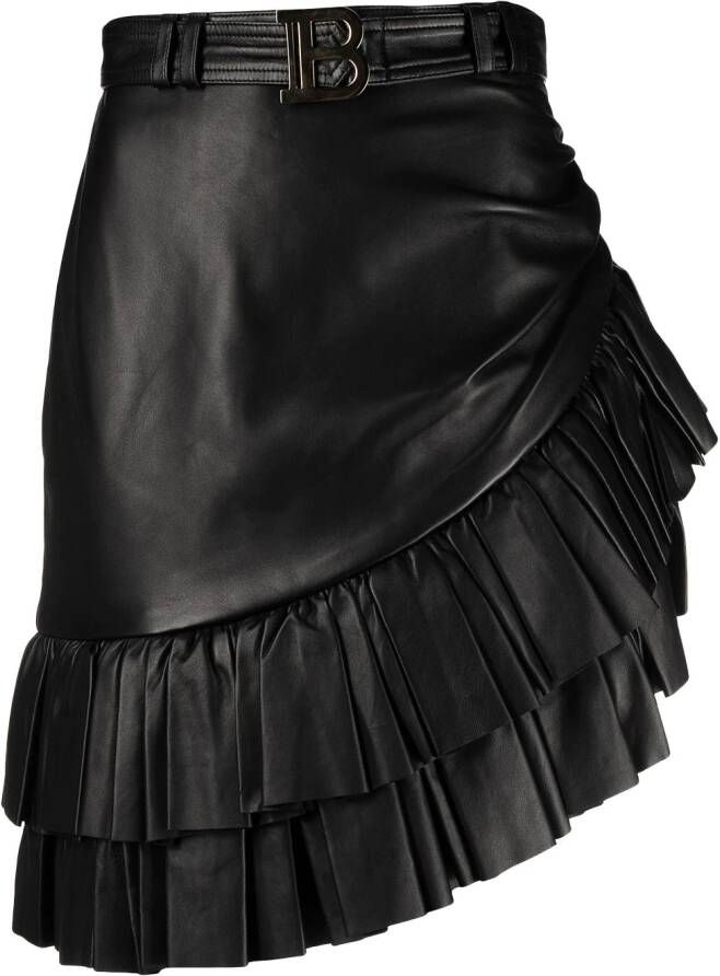 Balmain Leren mini-rok Zwart