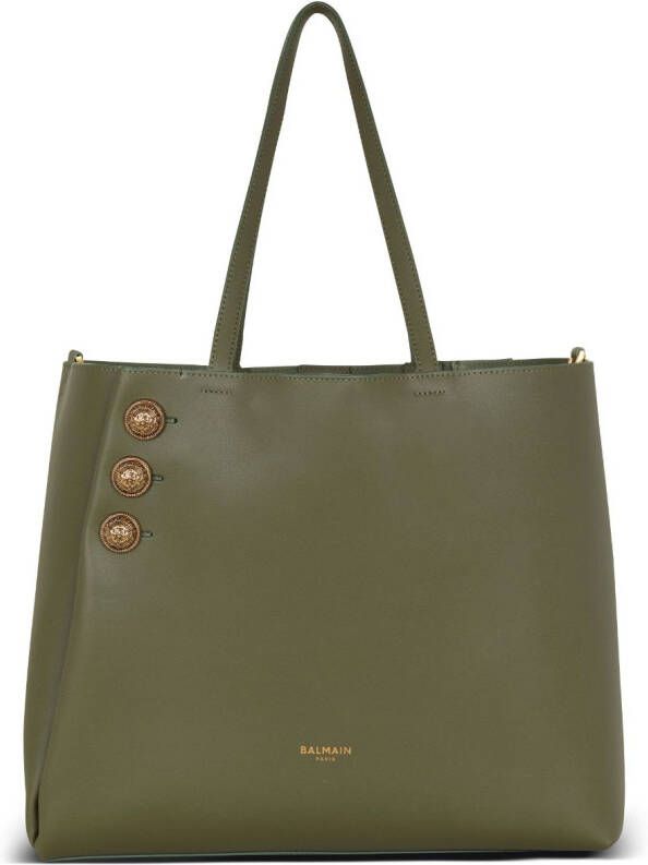 Balmain Emblème leather tote bag Green Dames
