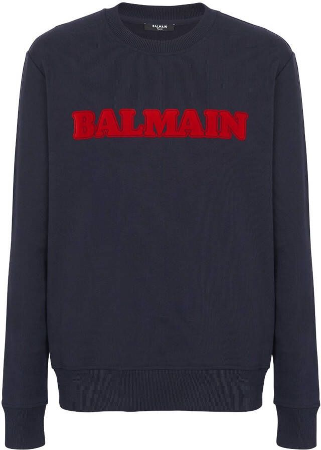 Balmain Retro Flocked Katoenen Sweatshirt Blauw Heren