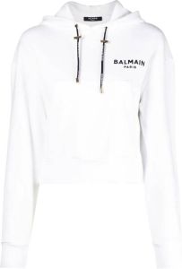 Balmain logo-print cotton hoodie Wit