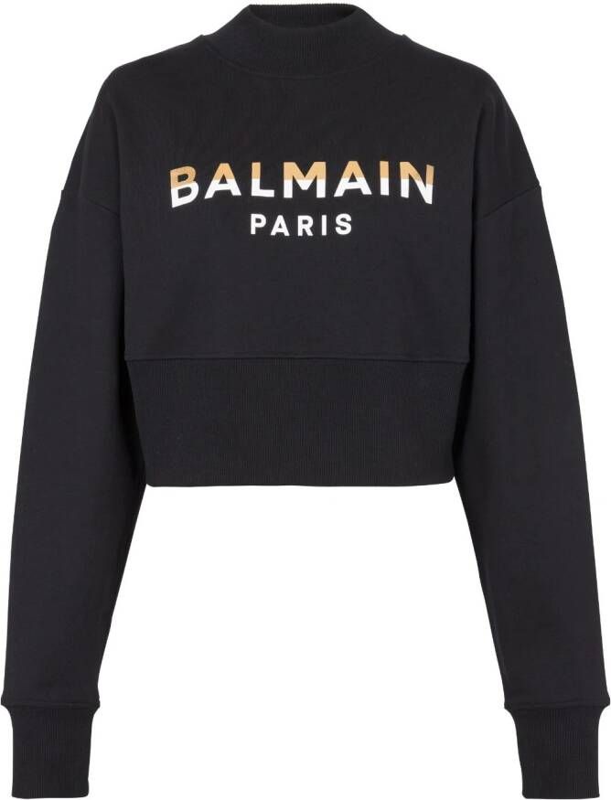 Balmain Zwarte katoenen crop sweatshirt met logo detail Black Dames