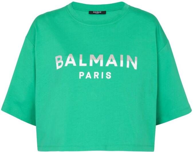 Balmain Groene T-shirts en Polos met Logo Print Green Dames