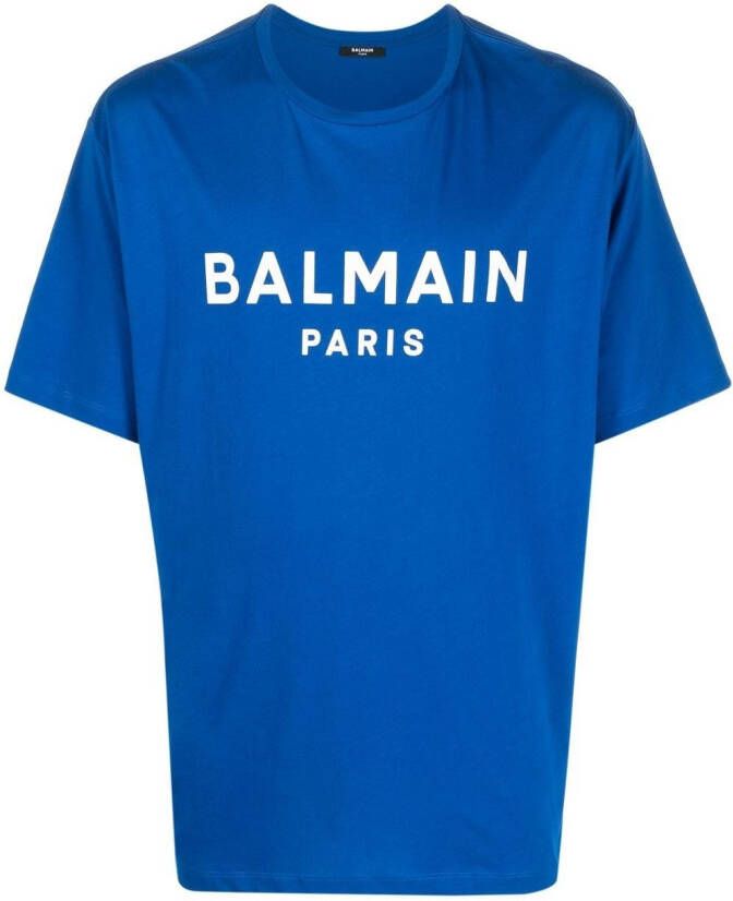 Balmain Eco-verantwoord katoenen T-shirt met logo print Blauw Heren