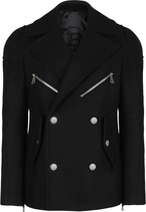 Balmain Mantel met dubbele rij knopen Zwart