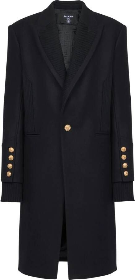 Balmain Mantel met enkele rij knopen Zwart